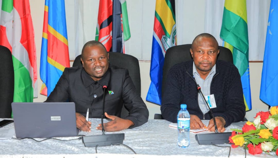 Co-chairs of the consultative meeting, Dr Benezeth Lutege Malinda, Acting Director of Veterinary Services, United Republic of Tanzania (l) and Mr. Rabson Wanjala representing the Kenyan High Commissioner to Tanzania during the meeting.