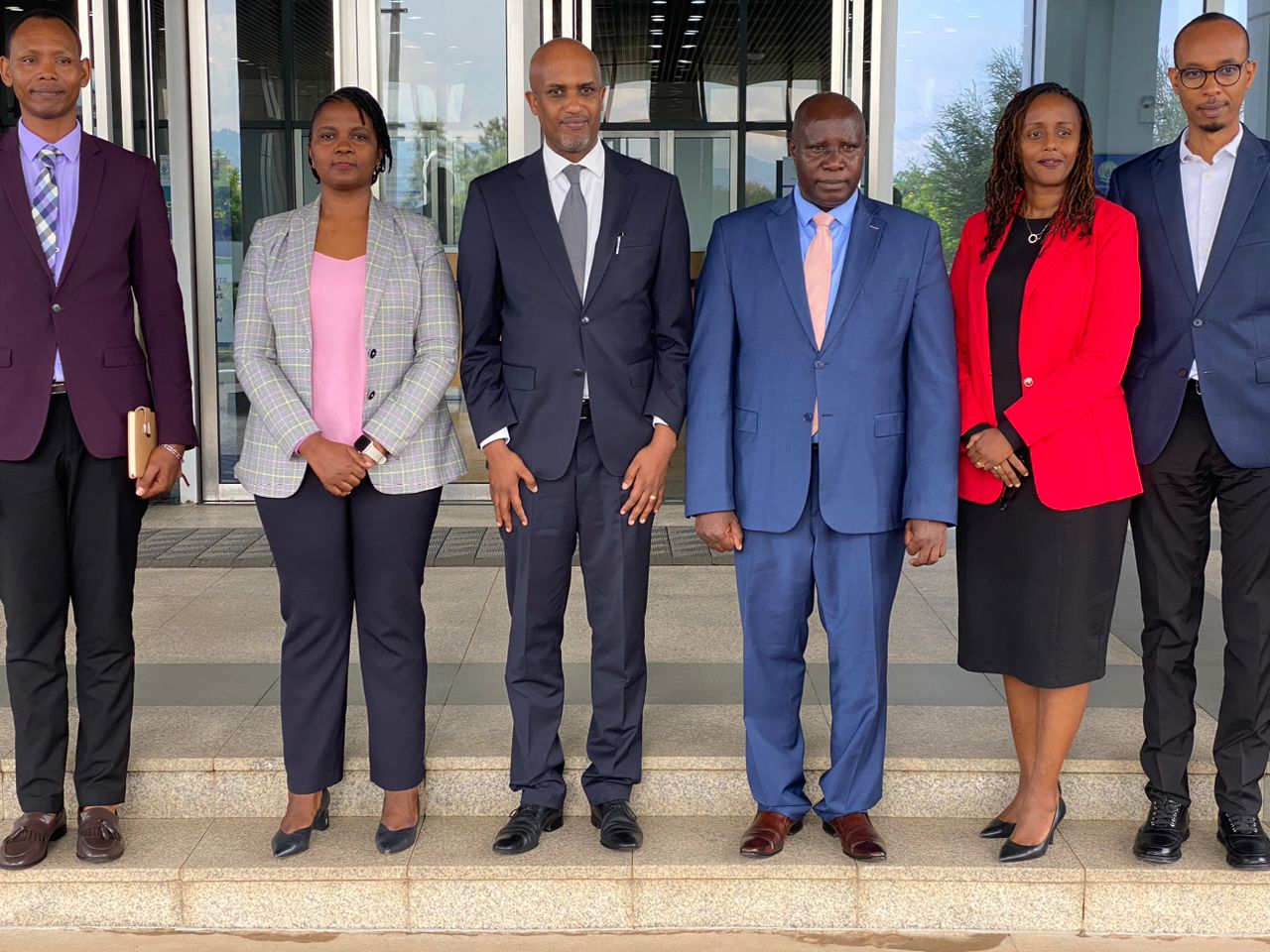 The Judge President with the Minister of Justice & Attorney General of Rwanda Hon. Dr Emmanuel Ugirashebuja (centre left), EACJ Deputy Registrar and other Staff of the Court & Ministry of Justice Rwanda 