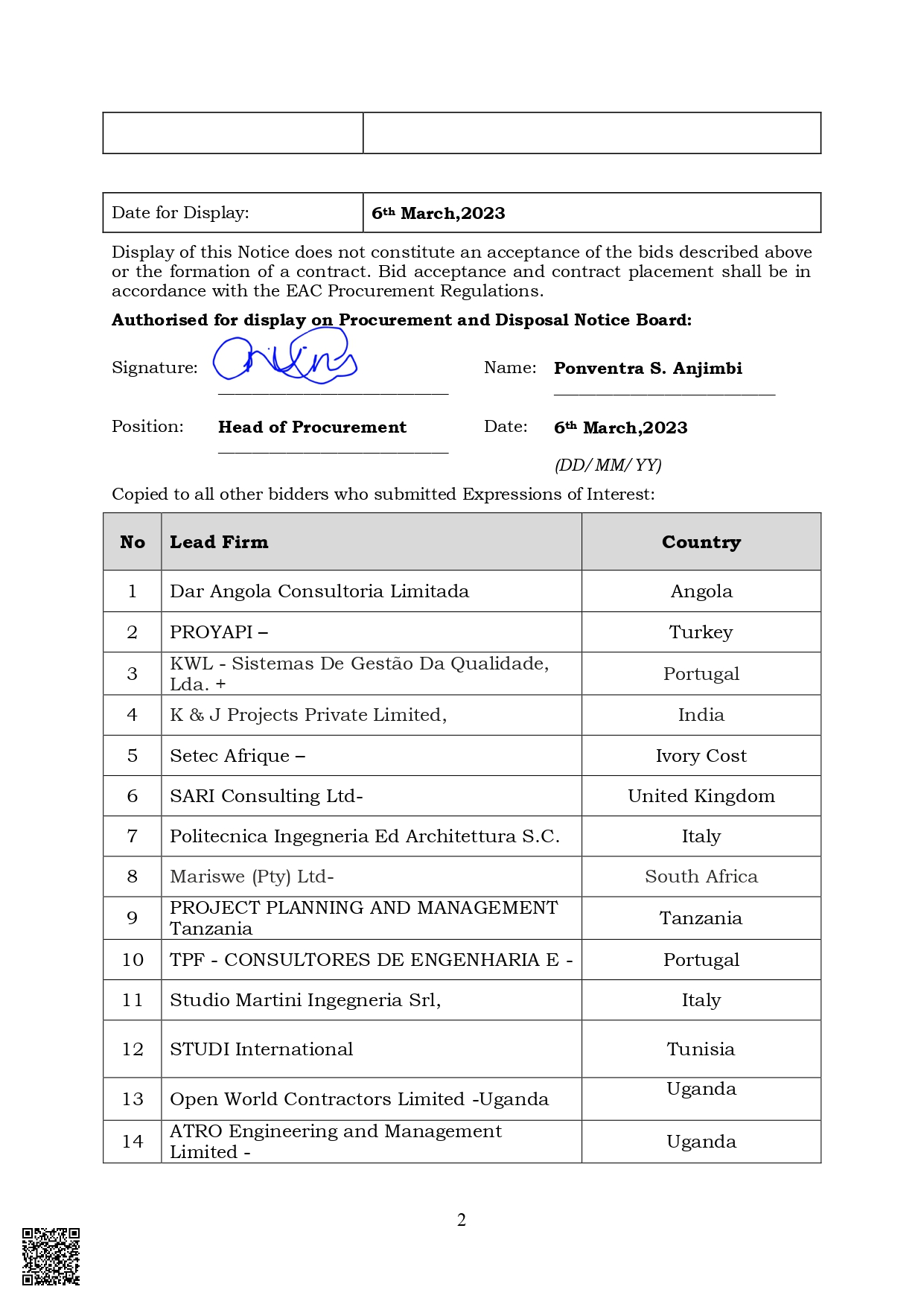 Best Evaluated Bidder Notice KENYA UGANDA EXPRESSWAY rev 2 EXECUTED page 0002