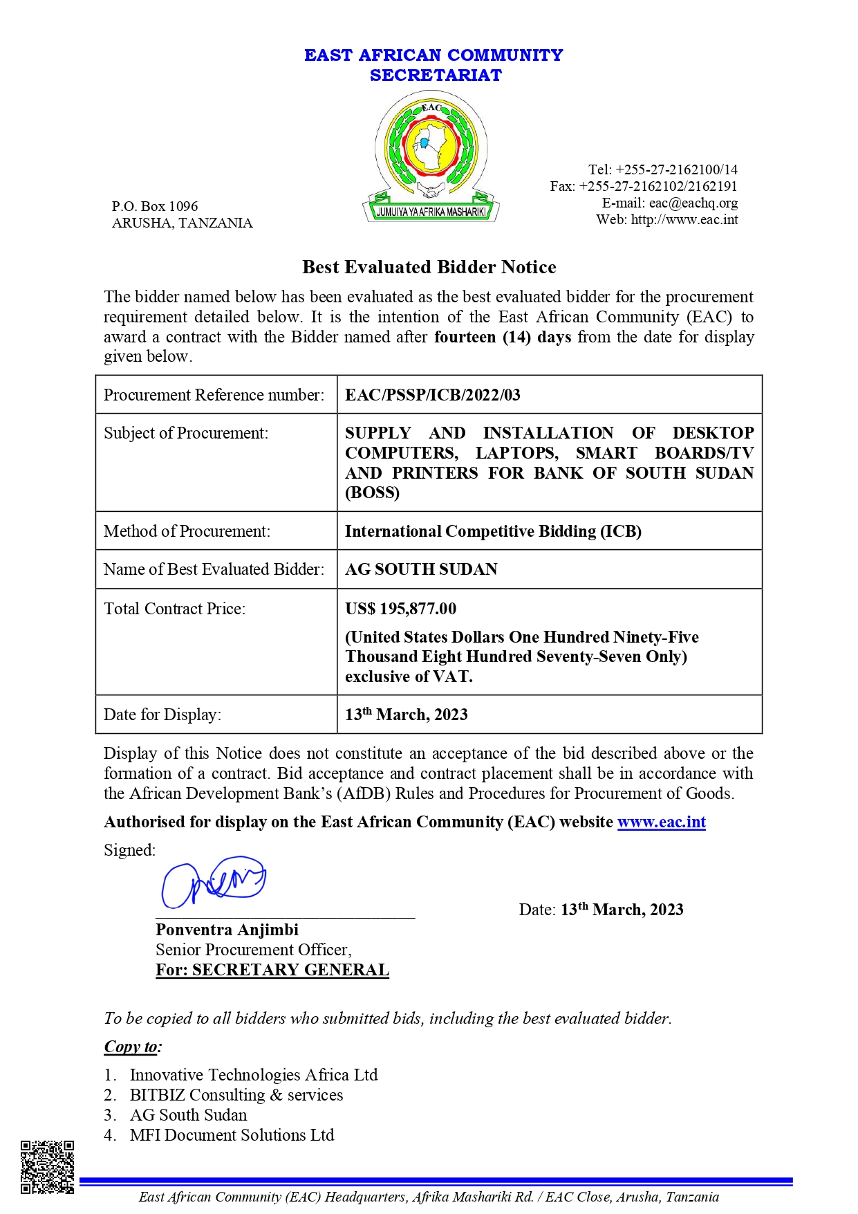Best Evaluated Bidder Notice page 0001