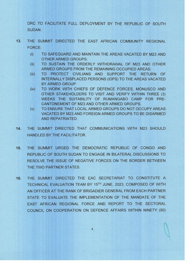 Communique of the 21st Extra Ordinary Summit of the EAC Heads of State 31st May 2023 in Bujumbura page 0005