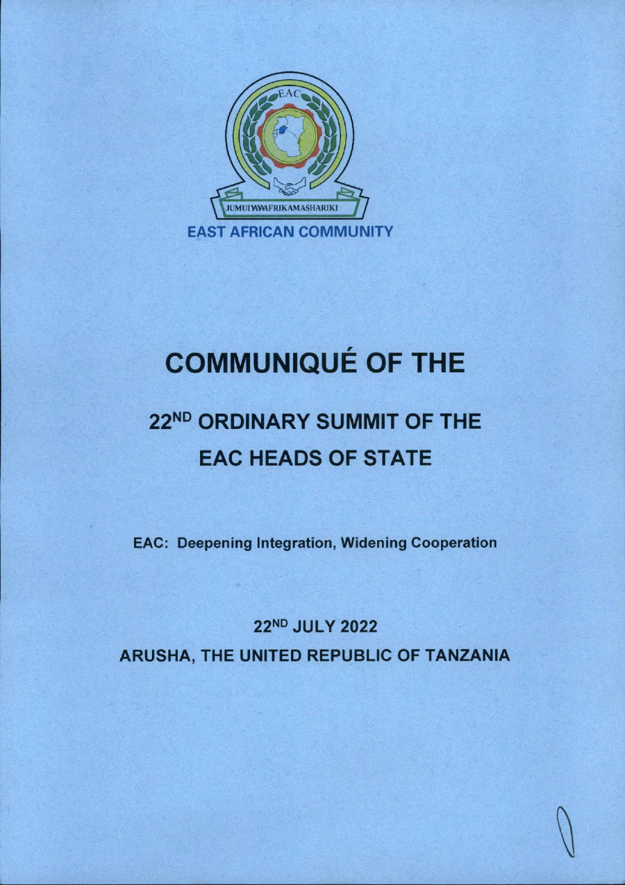 Communique of the 22nd Ordinary Summit of the EAC Heads of State July 2022 page 0001