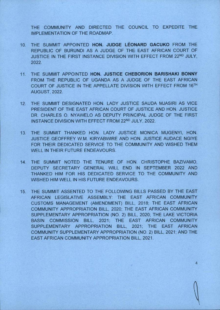 Communique of the 22nd Ordinary Summit of the EAC Heads of State July 2022 page 0004