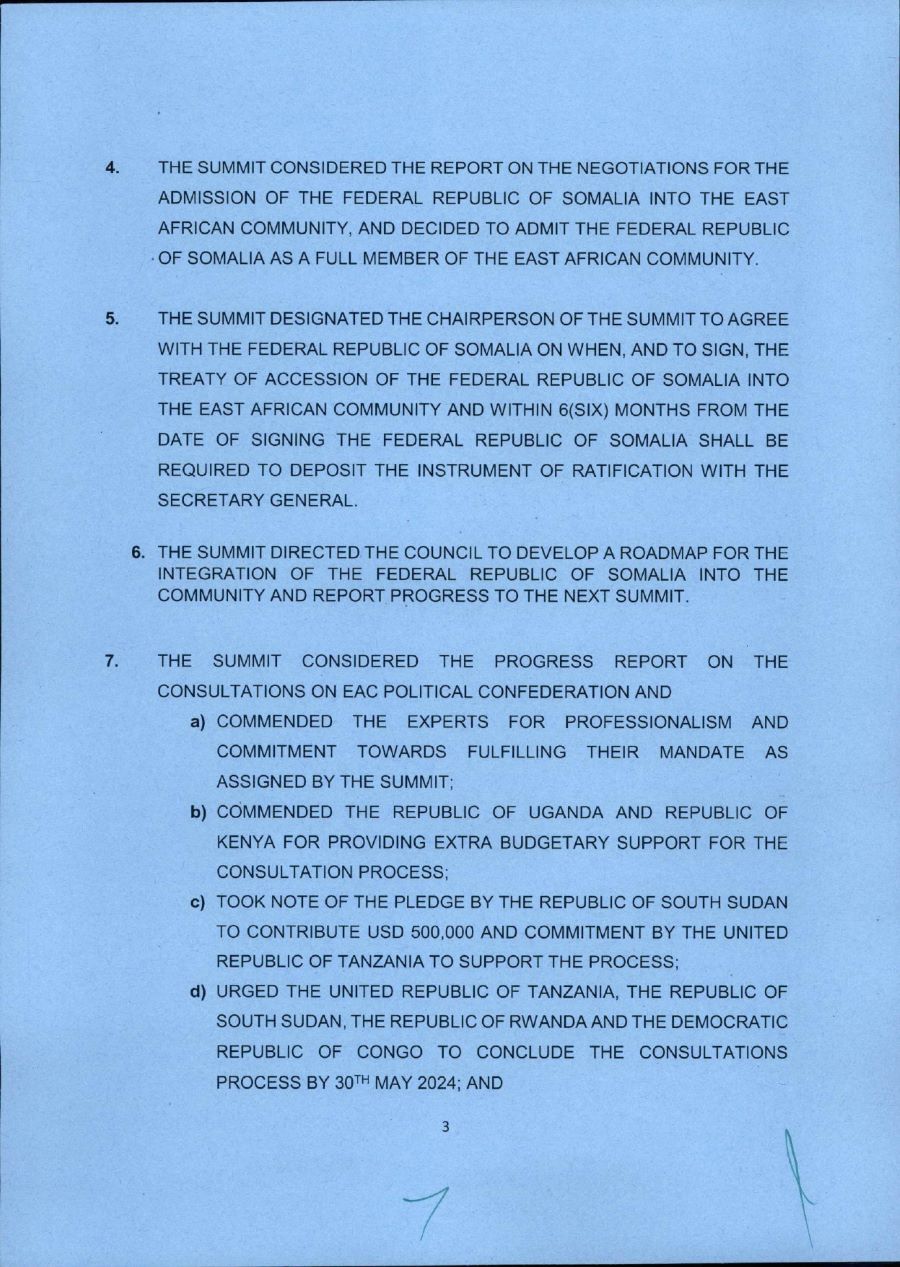 Communique of the 23rd Ordinary Summit of the EAC Heads of State page 0003