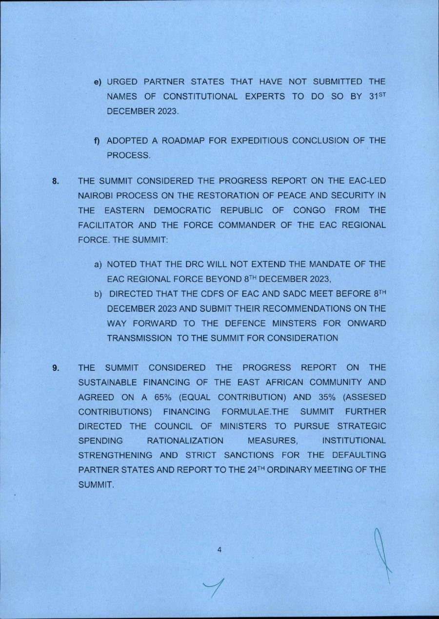 Communique of the 23rd Ordinary Summit of the EAC Heads of State page 0004