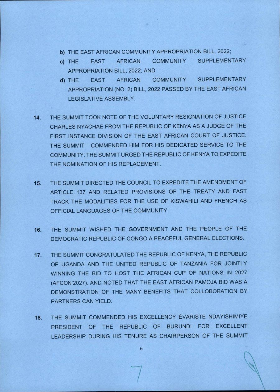 Communique of the 23rd Ordinary Summit of the EAC Heads of State page 0006