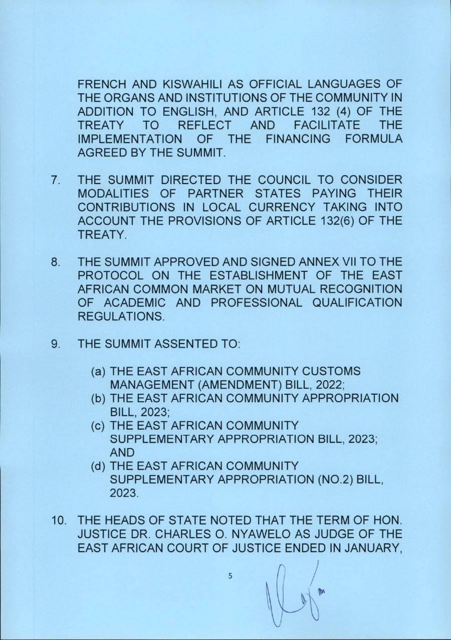 Communique of the 24th Ordinary Summit of the East African Community Heads of State page 0006