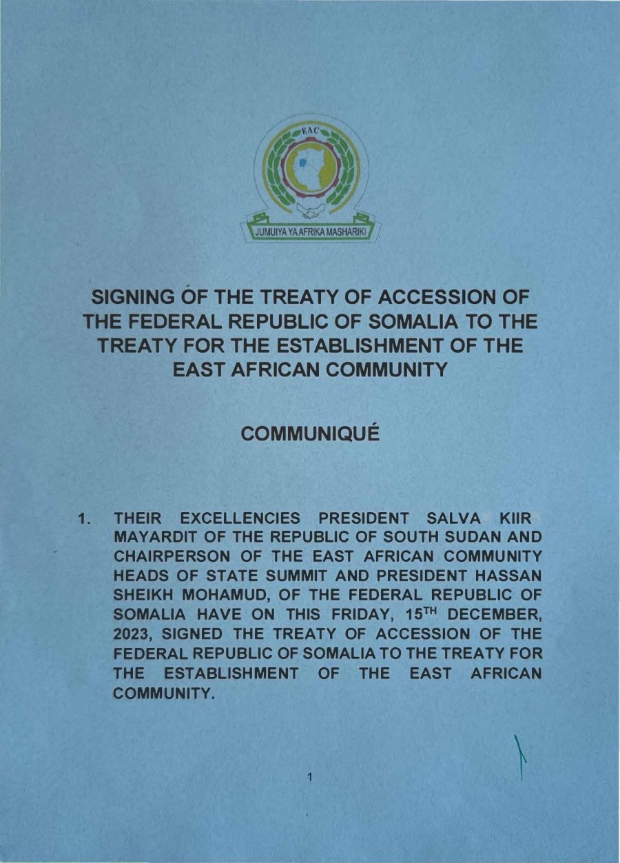 Communique on the Signing of the Treaty of Accession of the Federal Republic of Somalia to the Tre page 0002