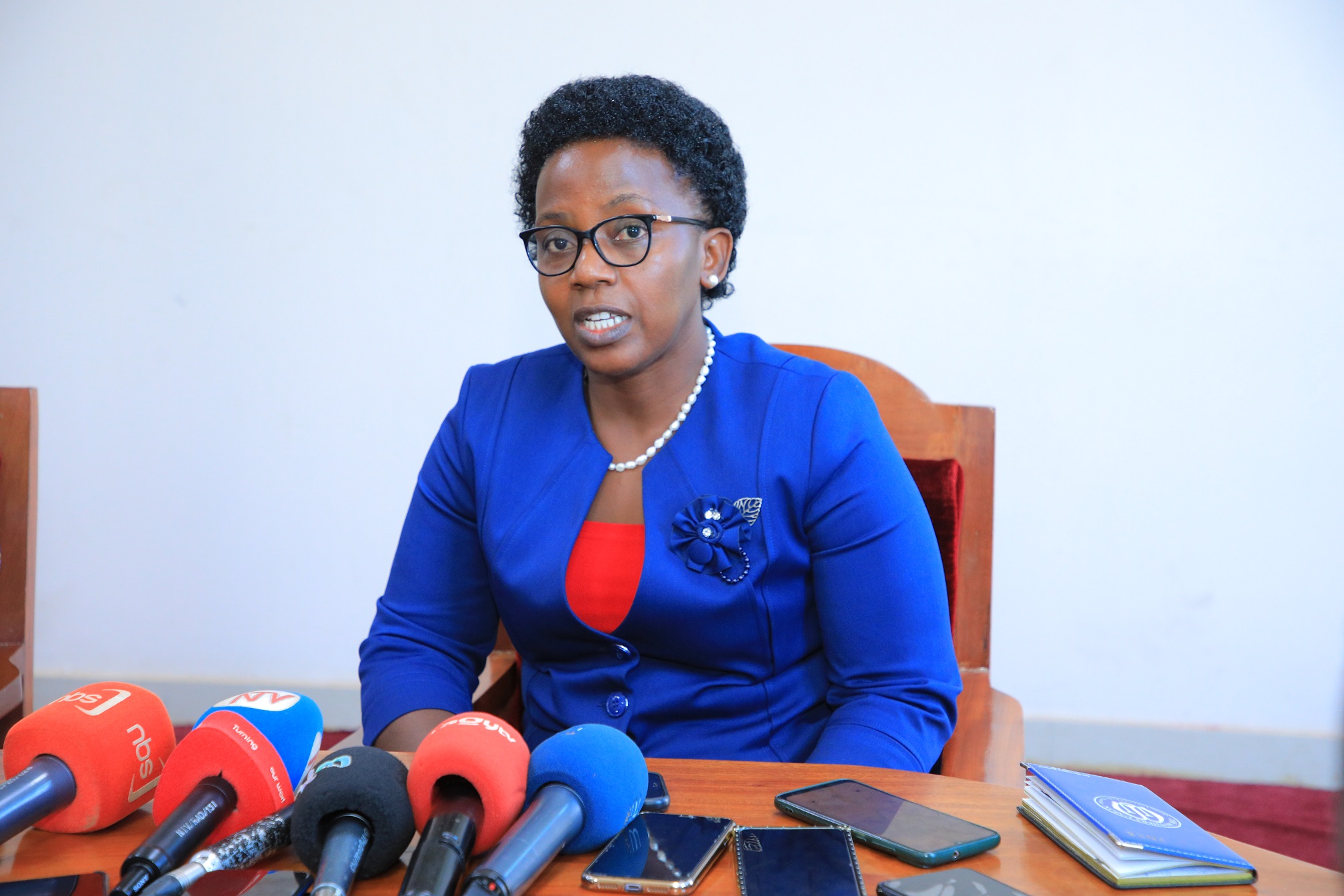 The Executive Secretary of the East African Kiswahili Commission, Dr. Caroline Asimwe fields questions from journalists during the media briefing on the 2nd EAC World Kiswahili Day celebrations in Kampala. 