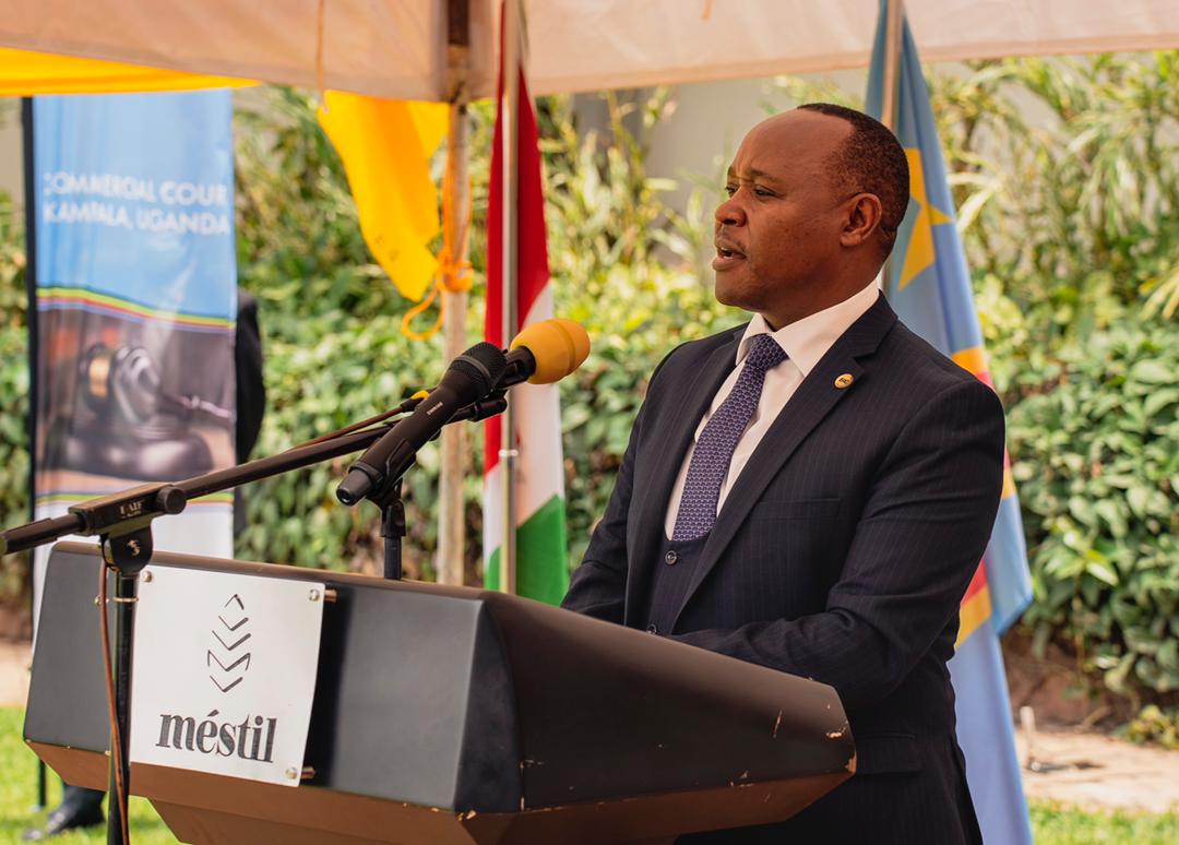 EAC Secretary General Hon. (Dr.) Peter Mathuki makes his remarks during the official closing ceremony of the 2nd Anuual EACJ Judicial Conference in Kampala.