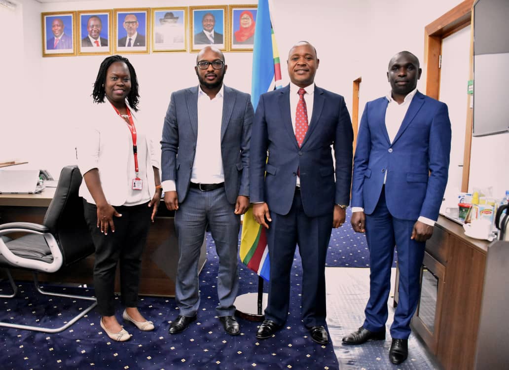 (L-R)Ms. Agnes Airo-Regional Youth Advisor; Africa, Mr. Sankale Ole Keis-Chairman of the HoAYN, Hon. (Dr.) Peter Mathuki-EAC Secretary General and Mr. David Momanyi-Executive Director of HoAYN pose for a group photo after concluding their discussions.