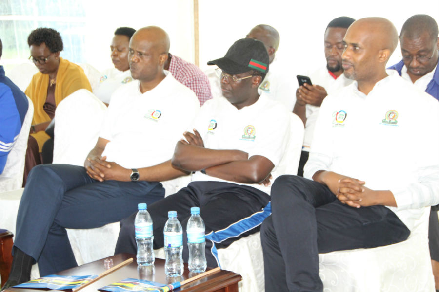 The Heads of the three Arusha-based EALA Organs (from right), Justice Dr. Emmanuel Ugirashebuja (EACJ), Hon. Ngoga Martin (EALA) and Amb. Dr. Liberat Mfumukeko (EAC Secretariat) during the 20th Anniversary celebrations.