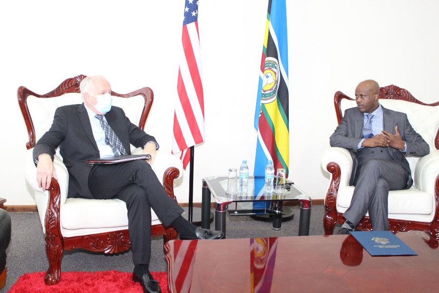 EAC Secretary General Amb. Liberat Mfumukeko (right) with the US Ambassador to the EAC at the EAC Headquarters in  Arusha, Tanzania.
