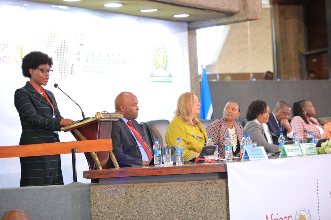 The EAC Deputy Secretary General in charge of the Customs, Trade and Monetary Affairs, Ms. Annette Ssemuwemba, gives her remarks during the opening session. Ms. Ssemuwemba represented the EAC Secretary General, Hon. (Dr.) Peter Mathuki.