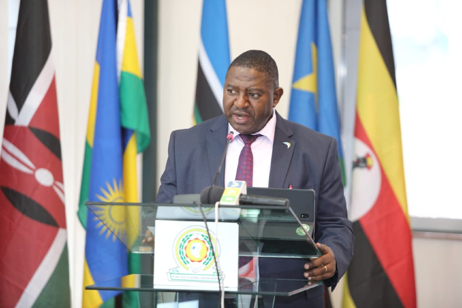 The EAC Deputy Secretary General in charge of Planning and Infrastructure, Eng. Steven Mlote, makes his remarks during the official opening session of the 9th East Africa Internet Governance Forum at the EAC Headquarters in Arusha