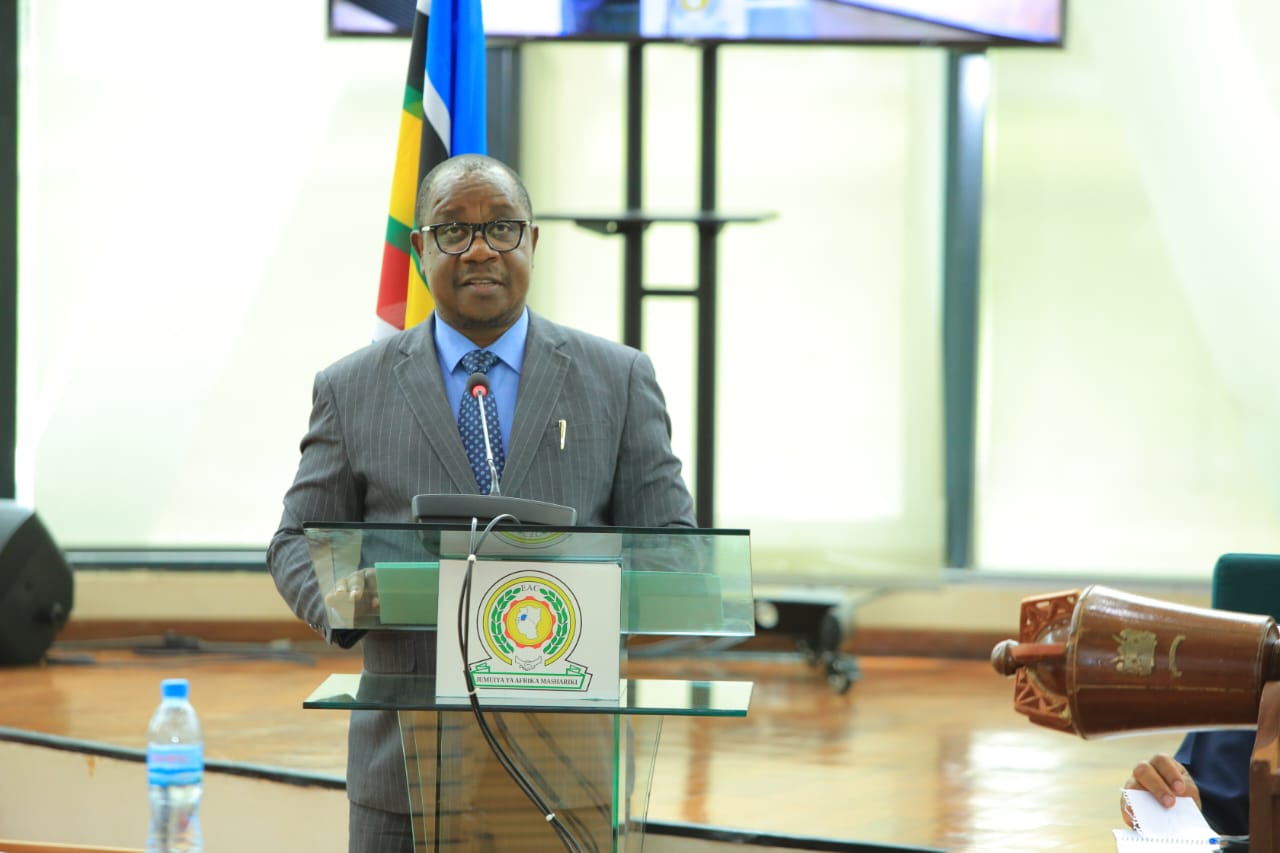 The Chairperson of the EAC Council of Ministers, Hon. Amb. Dr. Ezéchiel Nibigira presents the EAC 2023/2024 budget estimates to the East African Legislative Assembly in Arusha, Tanzania. 