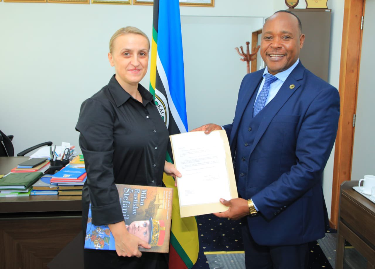 Ambassador Extraordinary and Plenipotentiary of the Slovak Republic to the United Republic of Tanzania and EAC, H.E. Katarina Zuffa Leligdonova presents her letter of credence to EAC Secretary General Hon (Dr.) Peter Mathuki