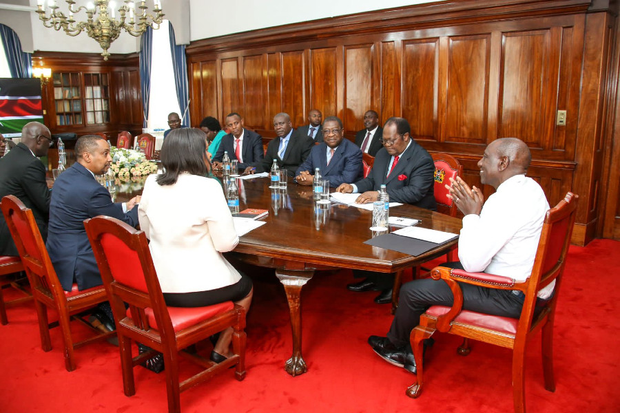  The President of the Republic of Kenya, H.E. William Ruto, addresses the Committee of Experts on the Drafting of the Constitution for the EAC Political Confederation during the meeting at State House, Nairobi.