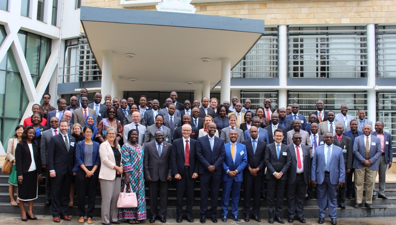 Participants at the 1st EAC Development Partners Consultative Forum in a group photo outside the EAC Headquarters in Arusha. 