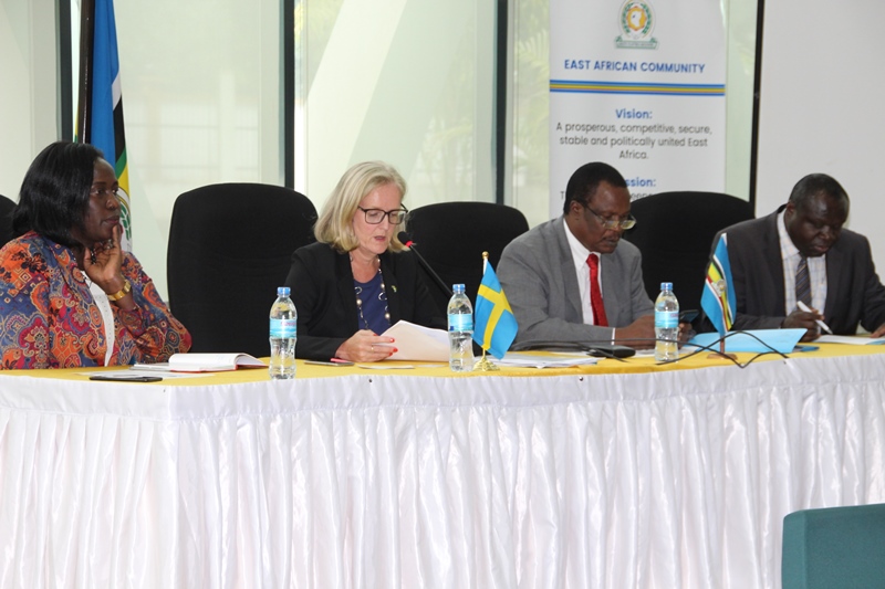 ( L-R) The EAC Deputy Secretary General in charge of Finance and Administration, Hon Jesca Eriyo,  Swedish Ambassador to Tanzania H.E. Katarina Rangnitt, Minister of Water and Environment from Uganda,  Hon Sam Mangusho Cheptoris and Deputy Secretary General in charge of Productive and Social Sector ,Hon Christophe Bazivamo