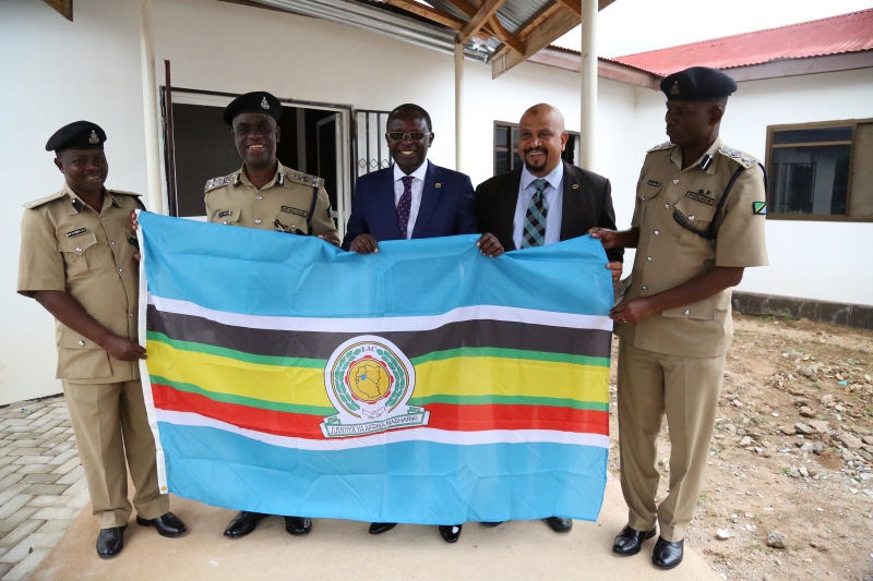 EALA Speaker Hon. Ngoga K. Martin, with the Regional Police Commander (RPC), Gilles Bilabaye Muroto (left) and Hon. Dr. Abdullah Hasnuu Makame (right)