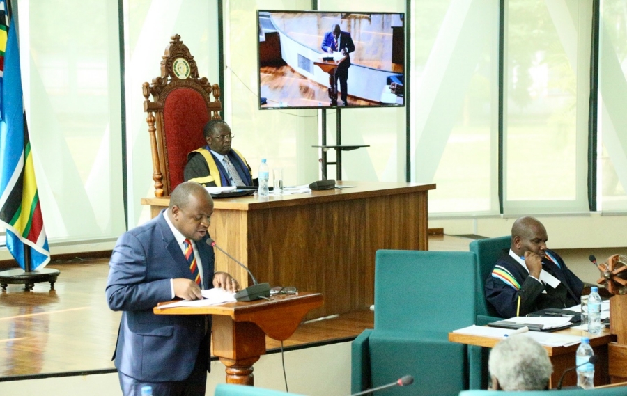 Chairperson of the Committee on Accounts, Hon Dr Ngwaru Maghembe presents to the House the report on the oversight activity undertaken at the Lake Victoria Basin Commission in Kisumu, Kenya last month.