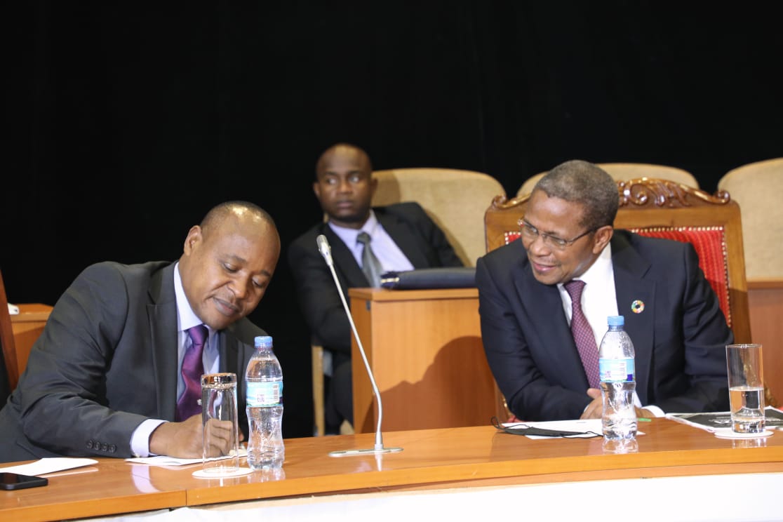  H.E Jakaya Kikwette ( R) with the EAC Secretary General, Dr. Peter Mathuki  during the high level session of the YouLead Summit