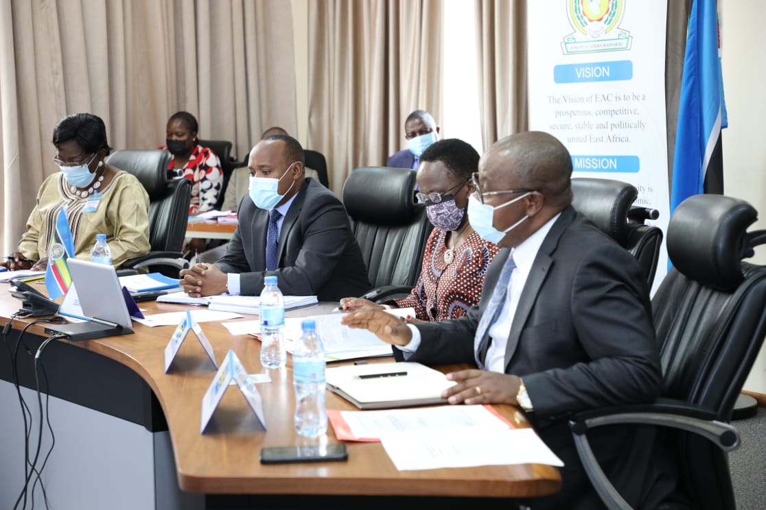 (From right) Burundi’s Minister of Foreign Affairs Hon. Ezéchiel Nibigira, Minister for Foreign Affairs and East African Cooperation, Tanzania, Hon. Liberata Mulamula, EAC Secretary General Dr. Peter Mathuki and Uganda’s 1st Deputy Prime Minister and Minister for East African Affairs, Hon. Rebecca Kadaga during the 44th Extra-Ordinary Meeting of the EAC Council of Ministers.