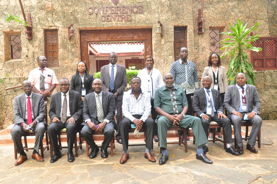 The EAJEC Chairperson, Justice Smokin Wanjala (seated centre), other EAJEC members, judicial officials and EAC Staff during the EAJEC meeting held in Mombasa.