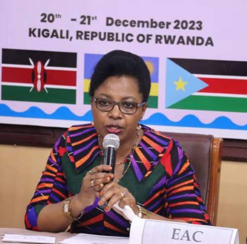 The Director of Social Sectors at the EAC Secretariat, Dr. Irene Isaka, makes her remarks at the EAC Regional Inter-Parliamentary Forum on Health, Population and Development in Kigali, Rwanda. Dr. Isaka spoke on behalf of the EAC Secretary General, Hon. (Dr.) Peter Mathuki. 