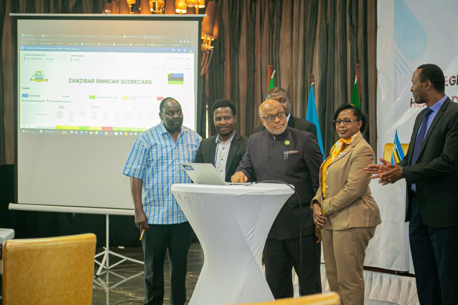 Minister of Health, Revolutionary Government of Zanzibar, Hon. Nassor Ahmed Mazrui launches 2022 Zanzibar Reproductive, Maternal, New-Born, Child and Adolescent Health (RMNCAH) digital Scorecard.