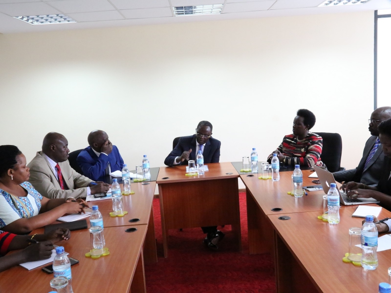 The EALA Speaker with Members of the Committee on Commissions, Statutory Committees and Enterprises led by the Leader of the delegation, Hon Hood Katuramu