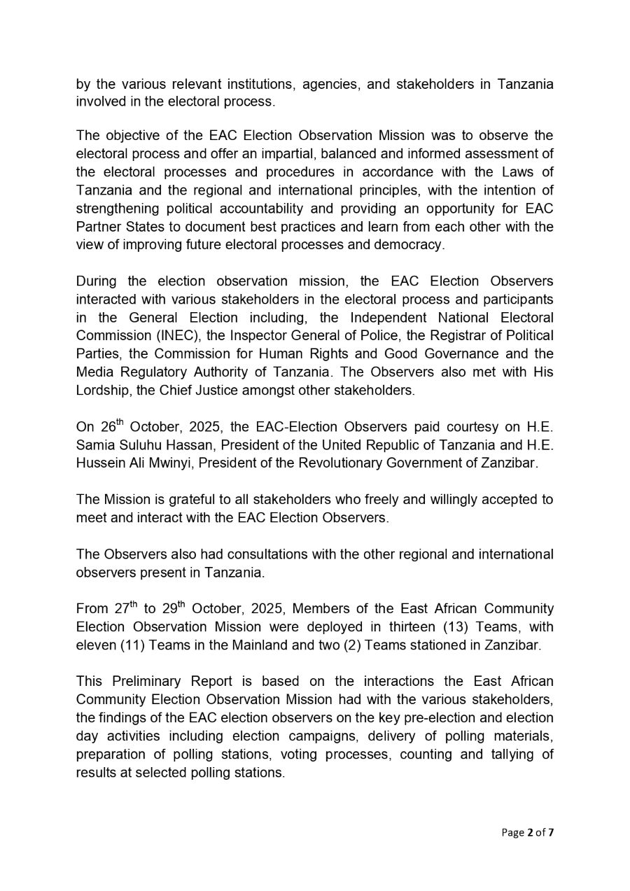 Preliminary Statement EAC Observer Mission to the 2025 URT General Election page 0002