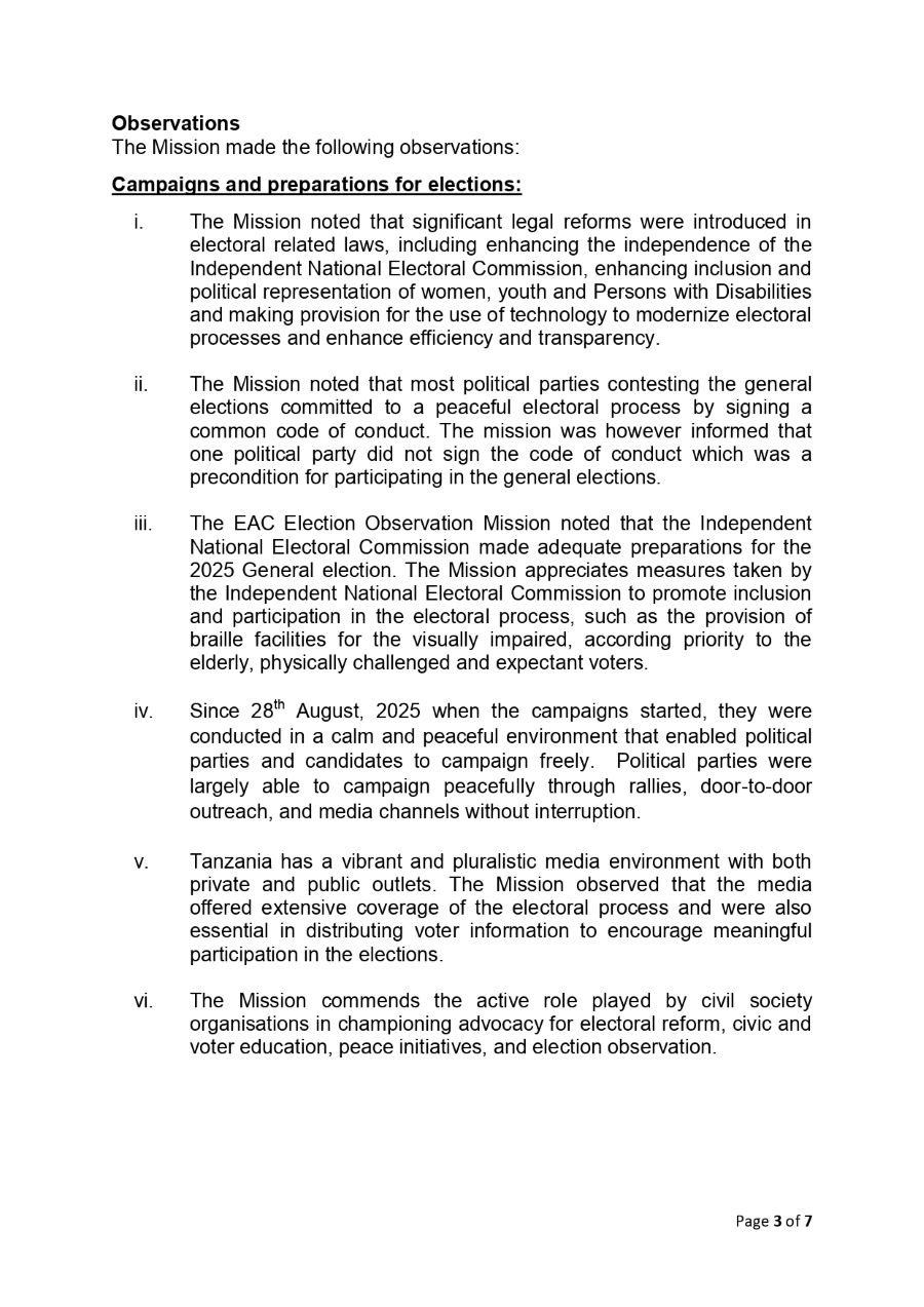Preliminary Statement EAC Observer Mission to the 2025 URT General Election page 0003