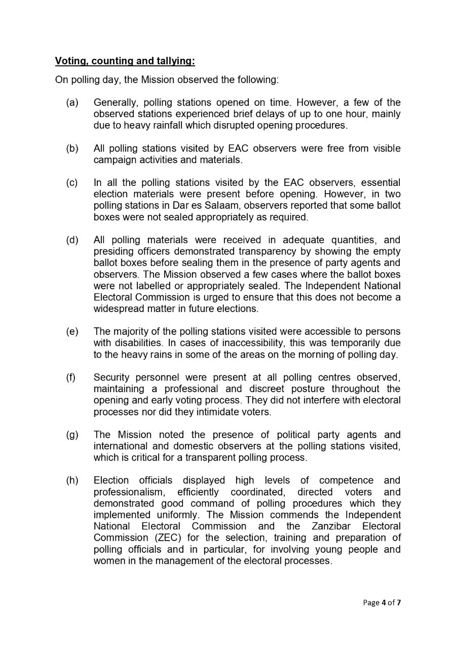 Preliminary Statement EAC Observer Mission to the 2025 URT General Election page 0004