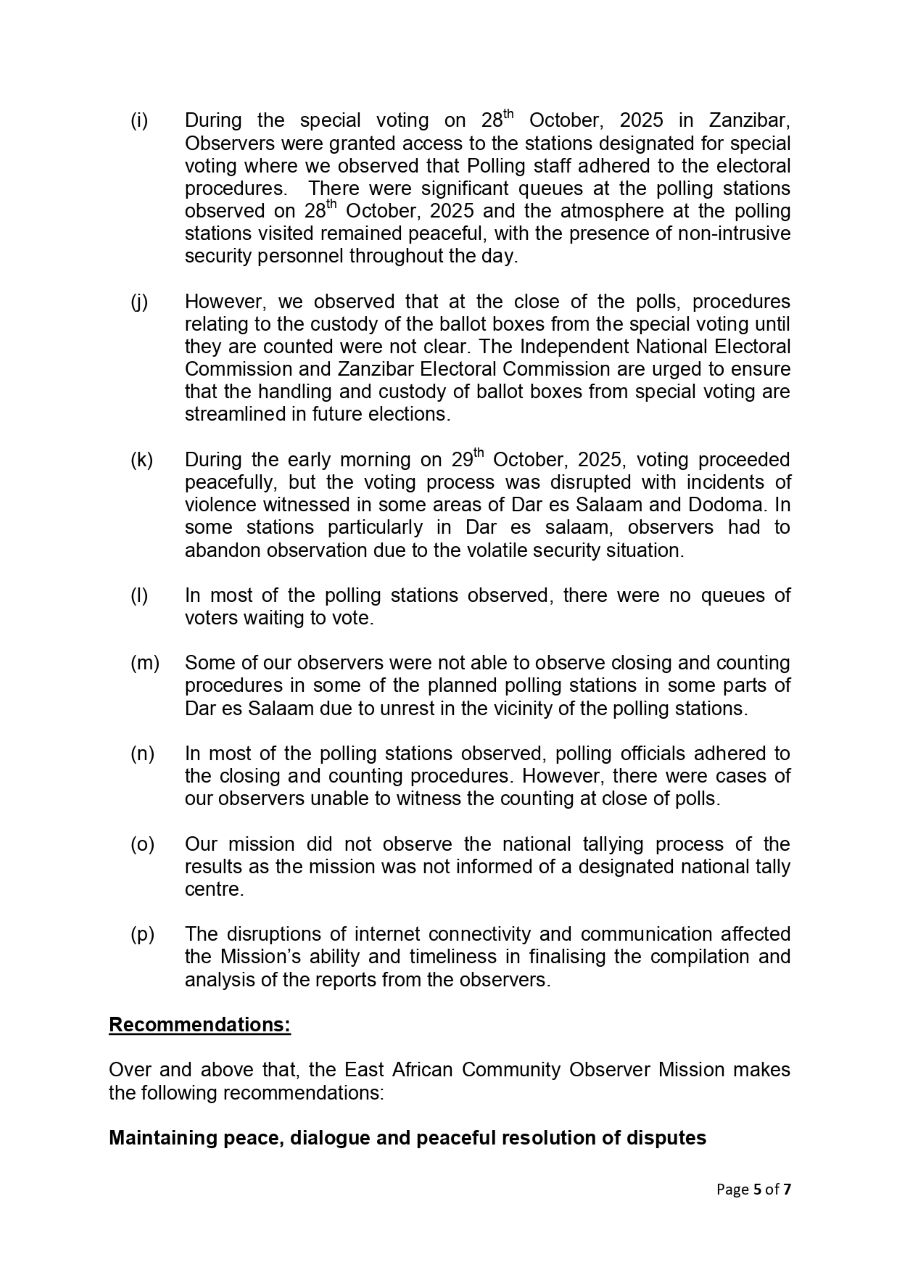 Preliminary Statement EAC Observer Mission to the 2025 URT General Election page 0005