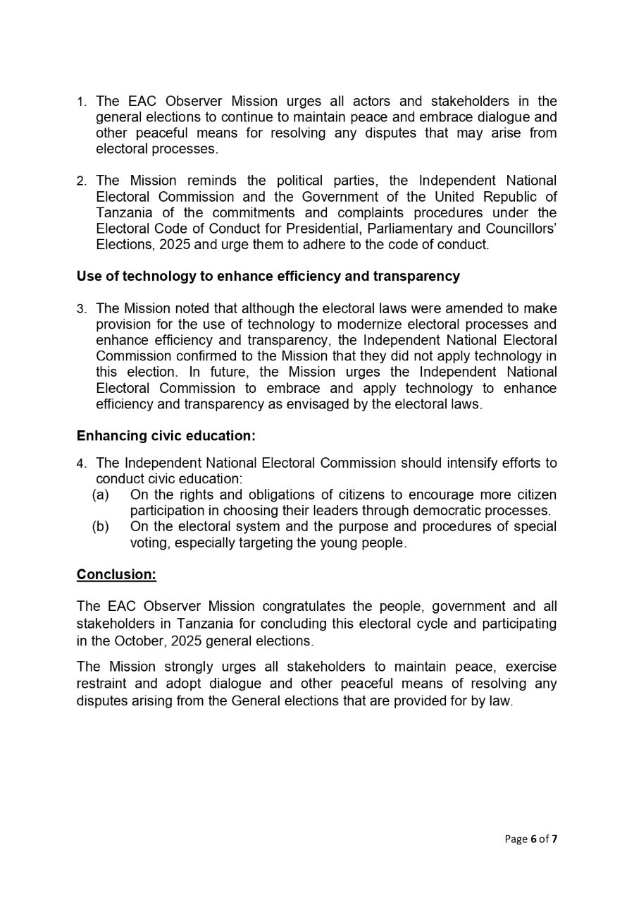 Preliminary Statement EAC Observer Mission to the 2025 URT General Election page 0006