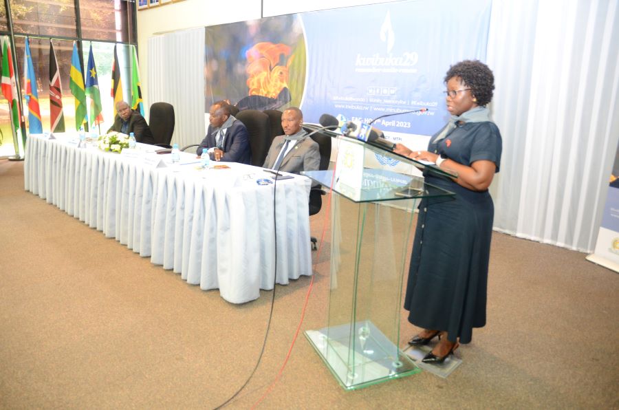 The Arumeru District Commissioner, Ms. Emmanuella K. Mtatifikolo delivers her remarks during the commemoration event.